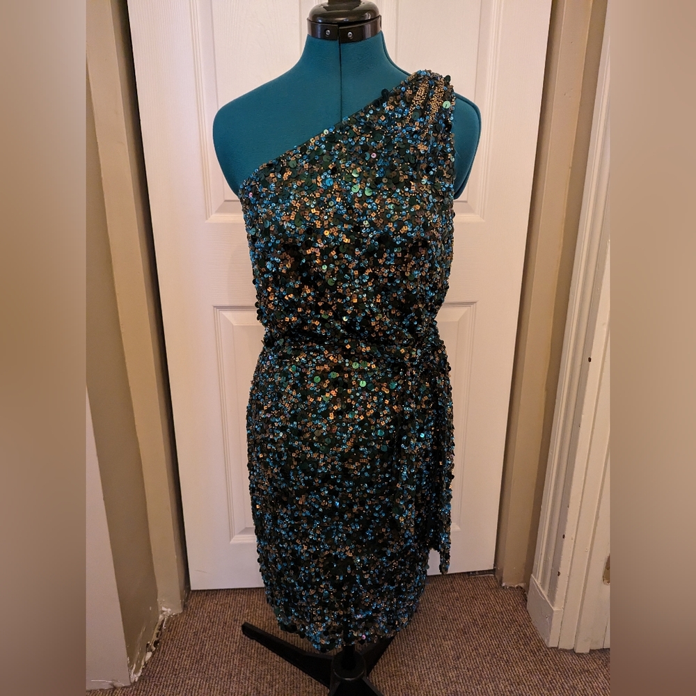 Aidan Mattox green sequin party dress